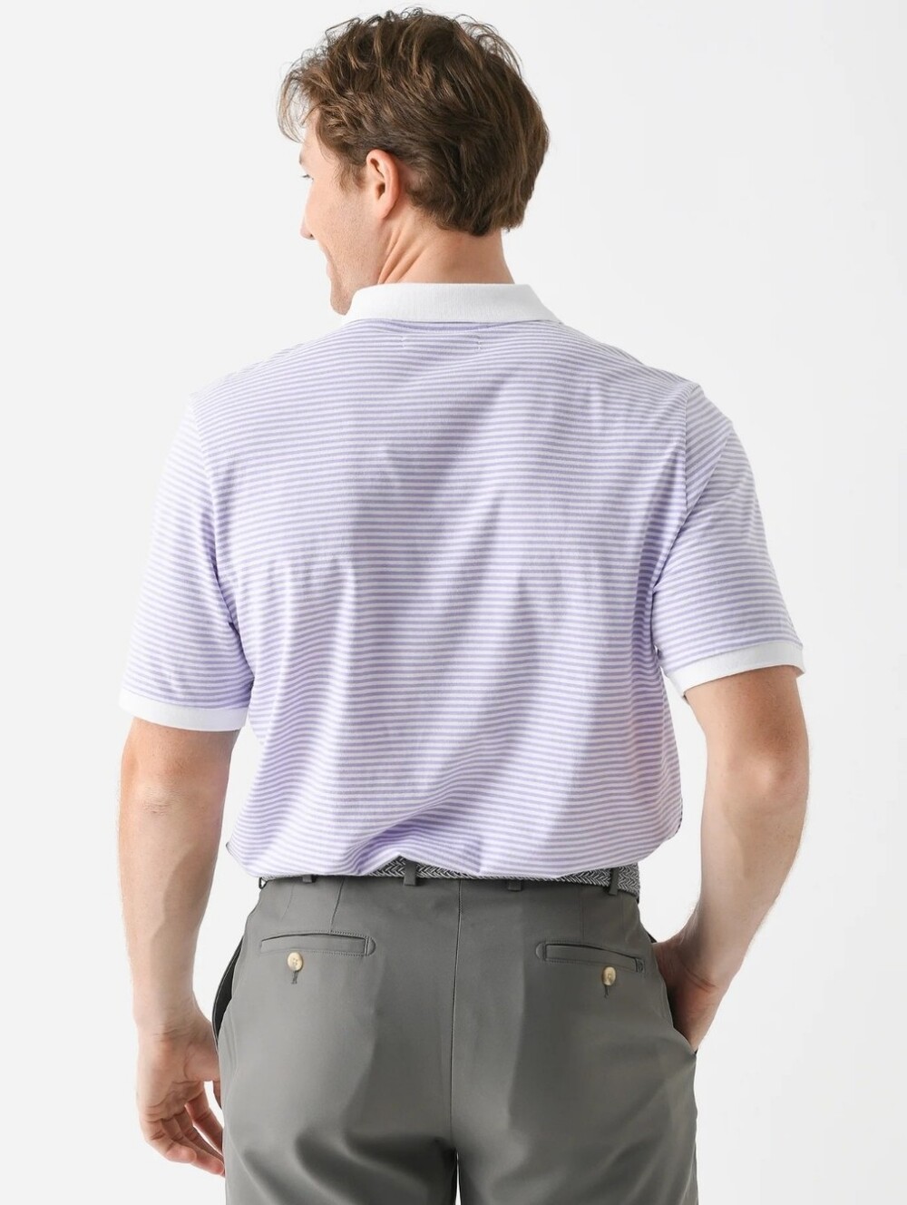 Criquet Men's Lavender Stripe Polo with White Contrast Collar - Picture 4 of 9